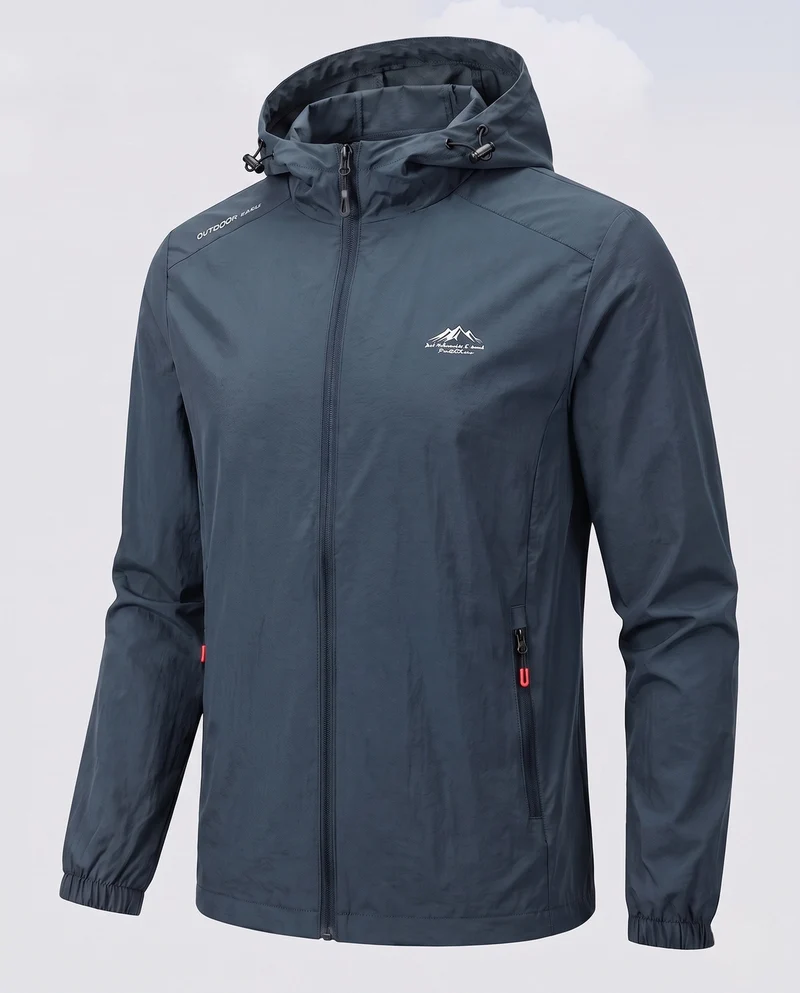 Herren Leichte Regenjacke mit Verstellbarer Kapuze Drune
