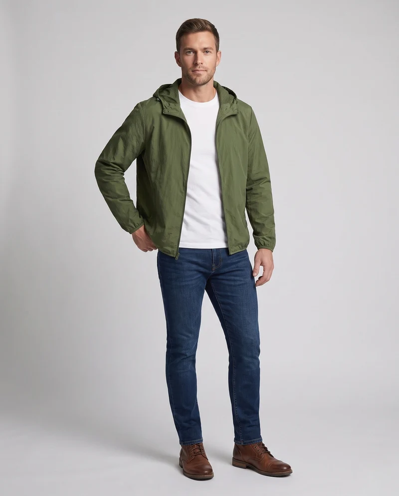 Herren Leichte Windbreaker Jacke mit verstellbarem Kapuzen Design Drune