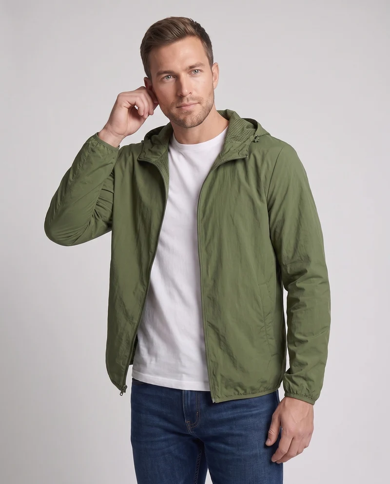 Herren Leichte Windbreaker Jacke mit verstellbarem Kapuzen Design Drune