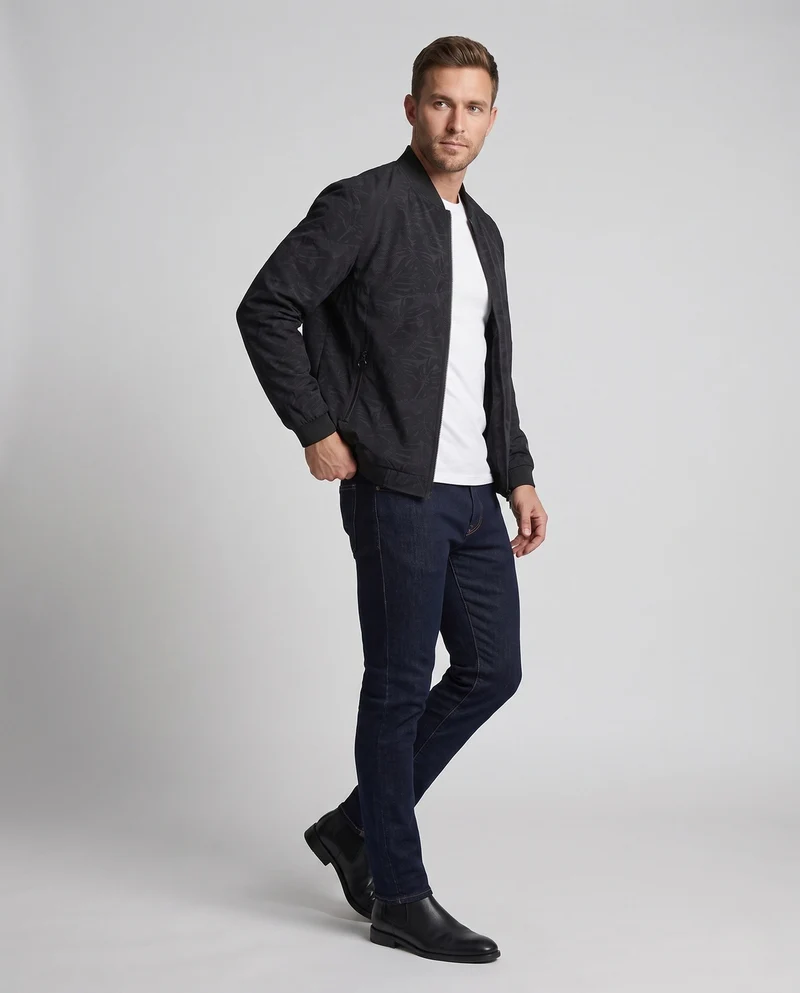 Herren Moderne Bomberjacke mit Pflanzenmuster Drune