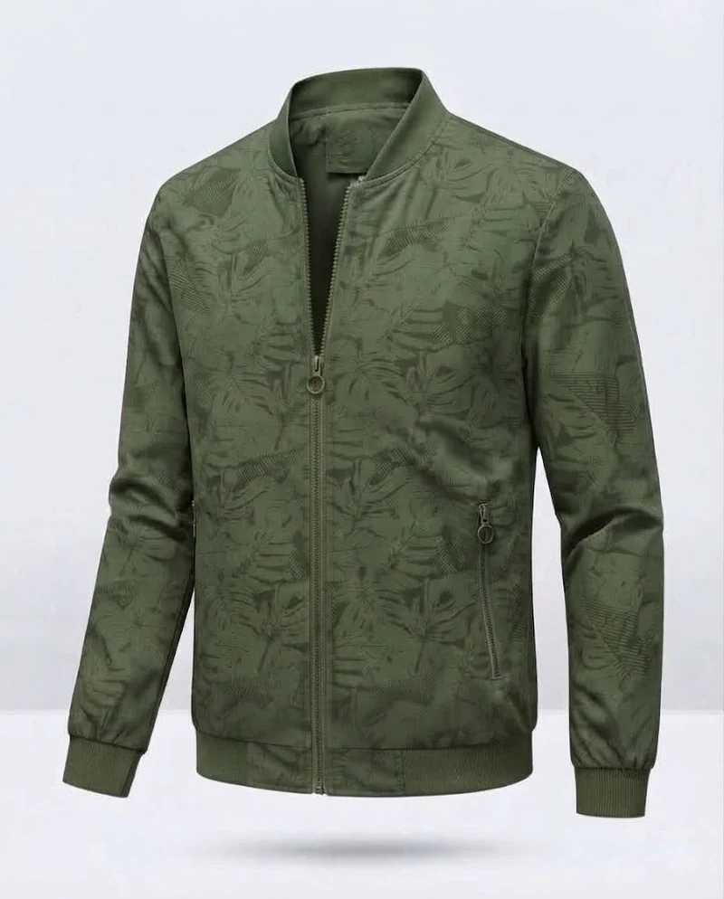 Herren Moderne Bomberjacke mit Pflanzenmuster Drune