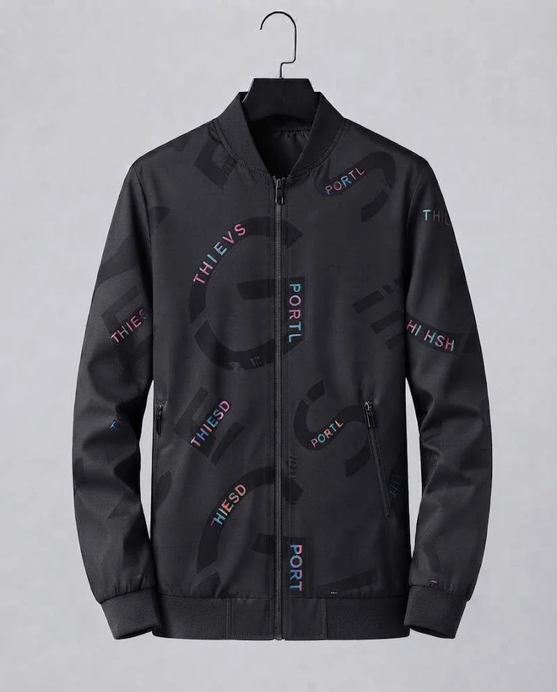 Herrenmode Bomberjacke mit bunten Schriftzügen Drune