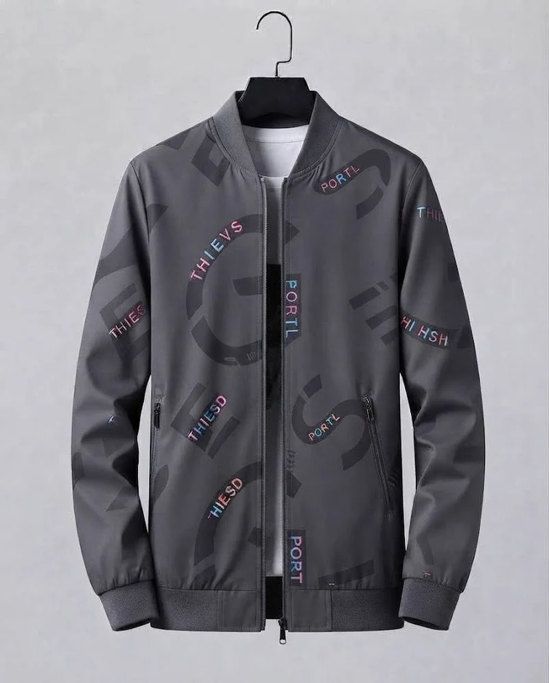 Herrenmode Bomberjacke mit bunten Schriftzügen Drune