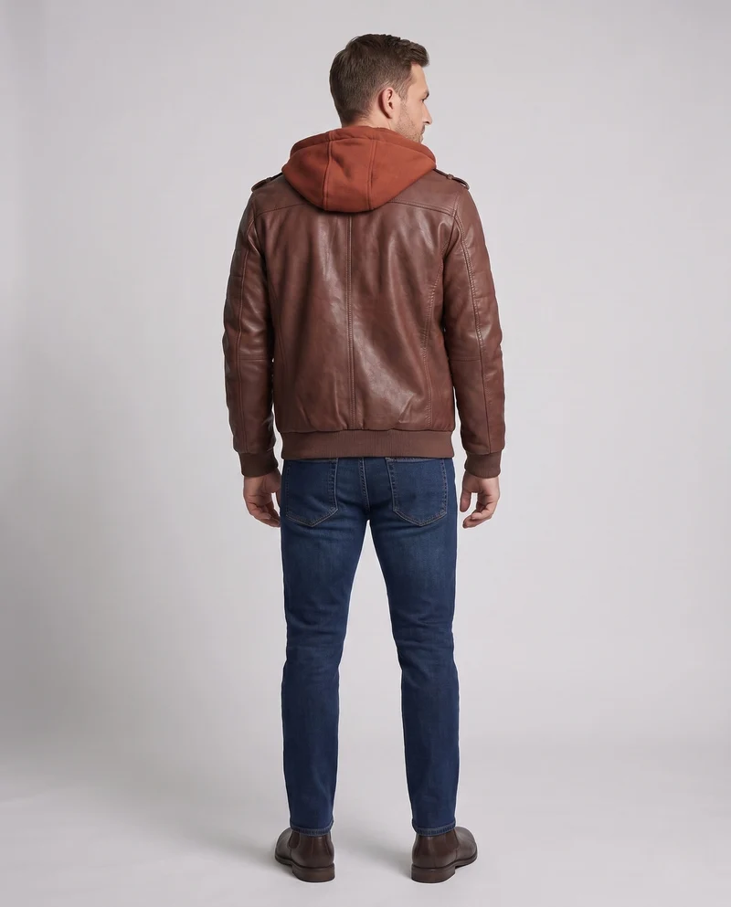 Herrenmode Kunstlederjacke mit abnehmbarer Kapuze Drune