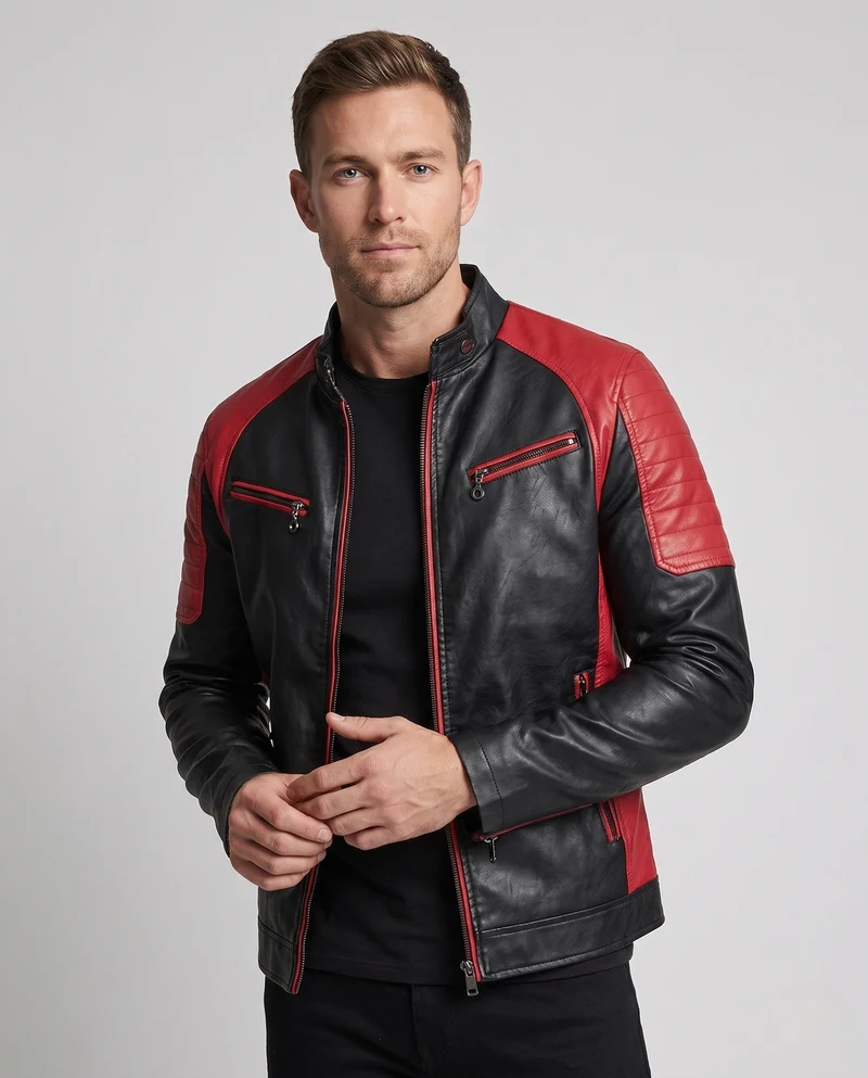 Herrenmode Kunstlederjacke mit Reißverschluss und Kontrastdetails Drune