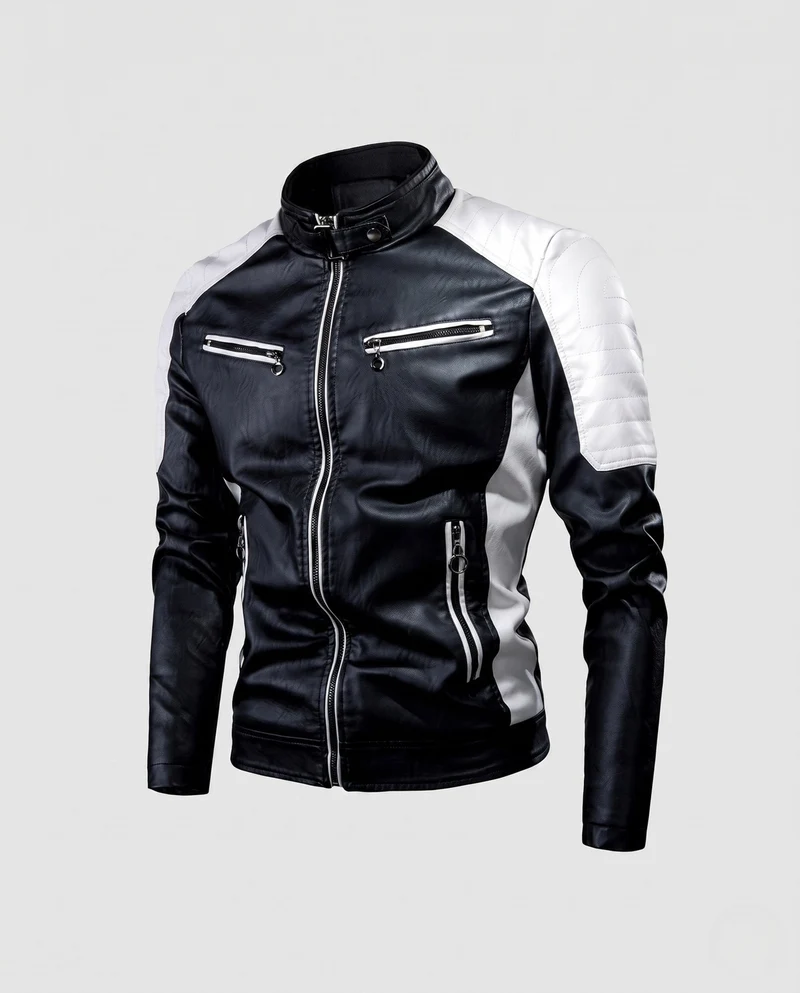 Herrenmode Kunstlederjacke mit Reißverschluss und Kontrastdetails Drune