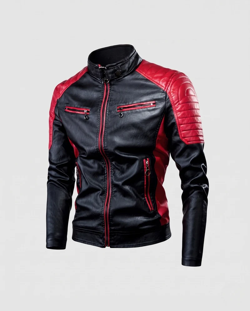 Herrenmode Kunstlederjacke mit Reißverschluss und Kontrastdetails Drune