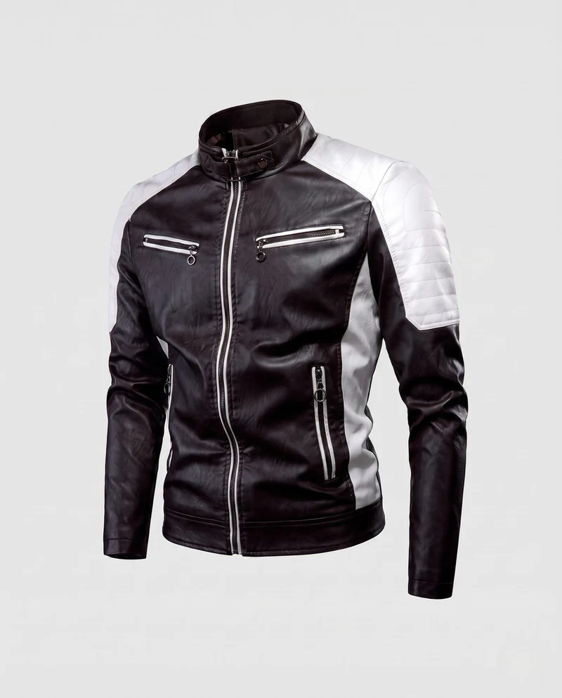 Herrenmode Kunstlederjacke mit Reißverschluss und Kontrastdetails Drune