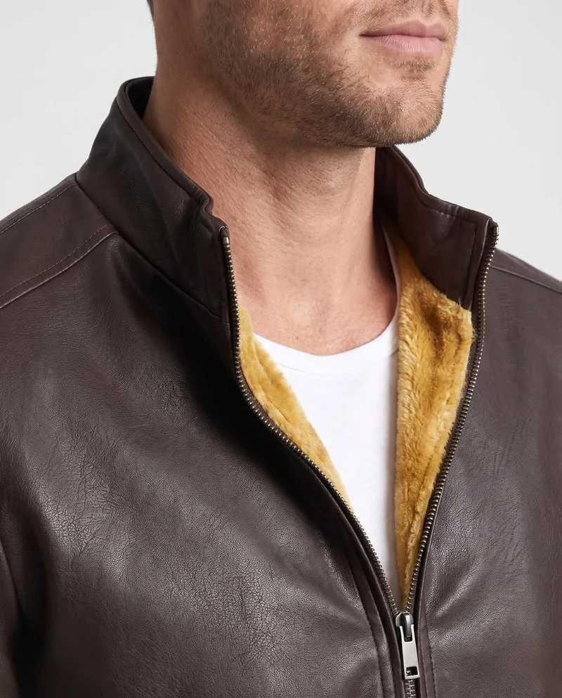 Männermode Kunstlederjacke mit Teddyfutter Drune
