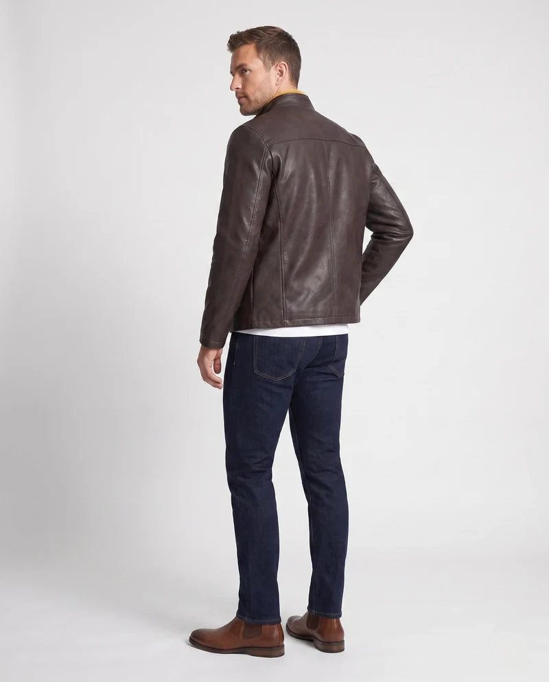 Männermode Kunstlederjacke mit Teddyfutter Drune