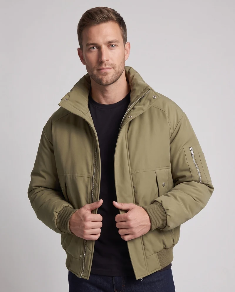 Männermode Übergangsjacke mit hohem Kragen und Fleece-Futter Drune