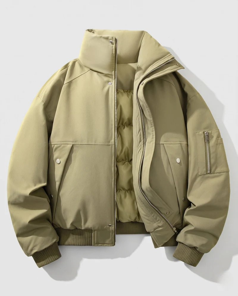 Männermode Übergangsjacke mit hohem Kragen und Fleece-Futter Drune