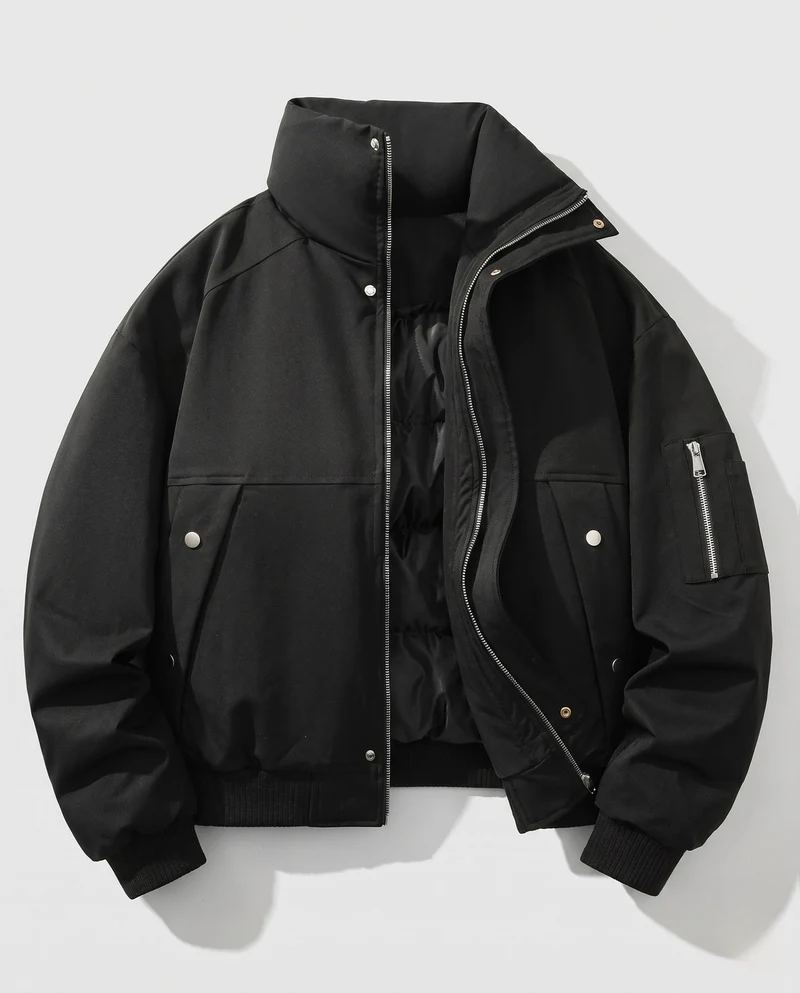 Männermode Übergangsjacke mit hohem Kragen und Fleece-Futter Drune