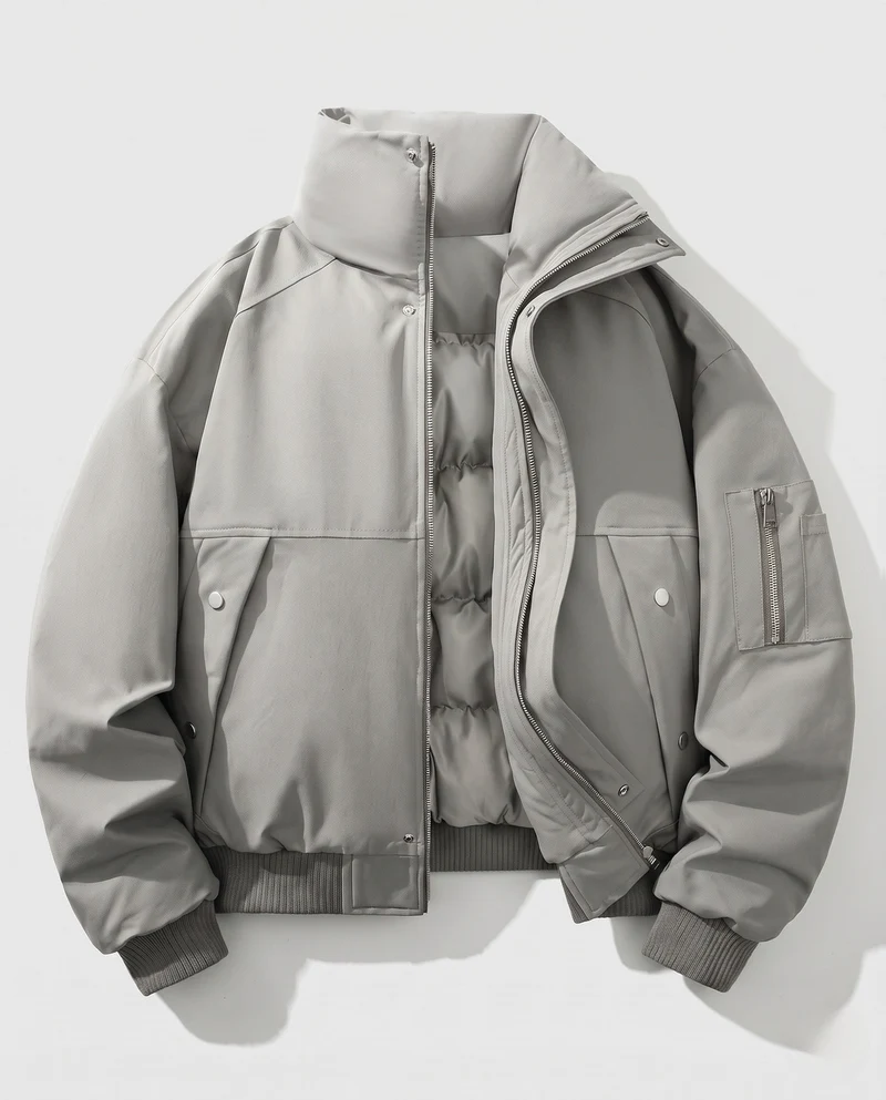 Männermode Übergangsjacke mit hohem Kragen und Fleece-Futter Drune