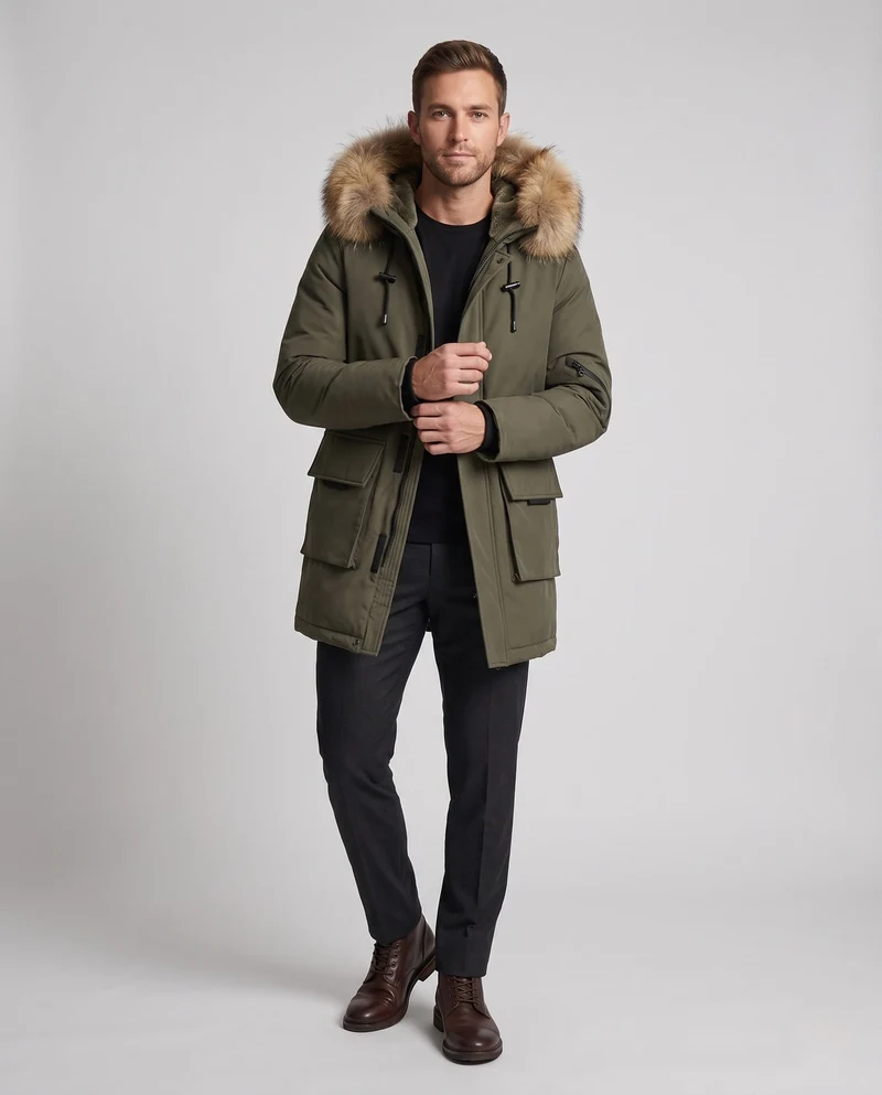 Herrenmode Winterjacke mit Kunstfellkragen Drune