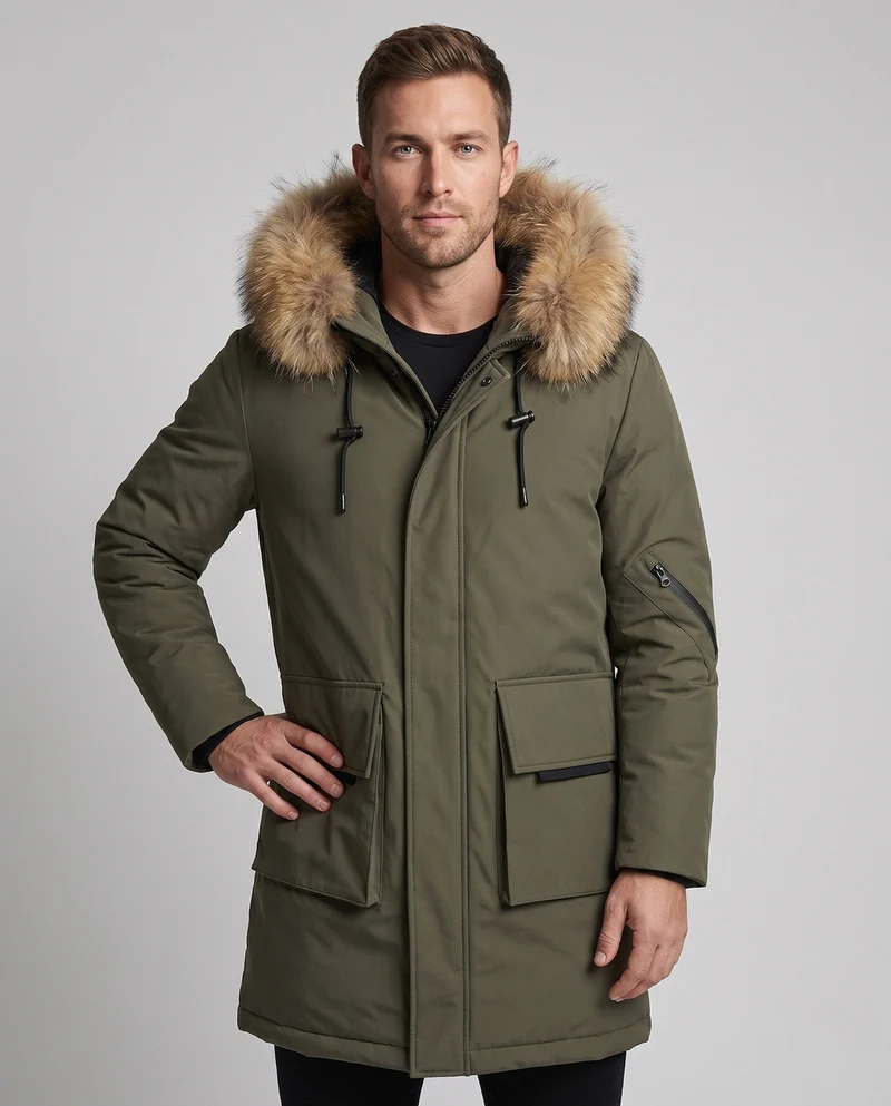 Herrenmode Winterjacke mit Kunstfellkragen Drune