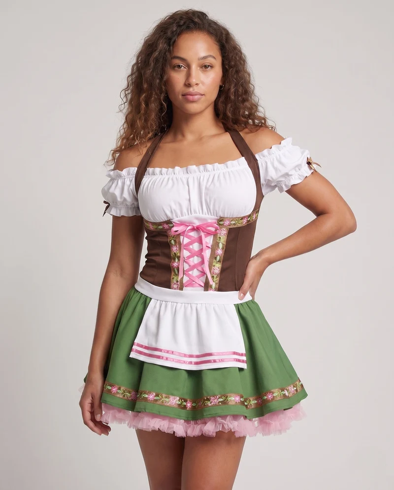 Damen verspieltes Trachtenkleid mit Rüschen und Bändern Drune