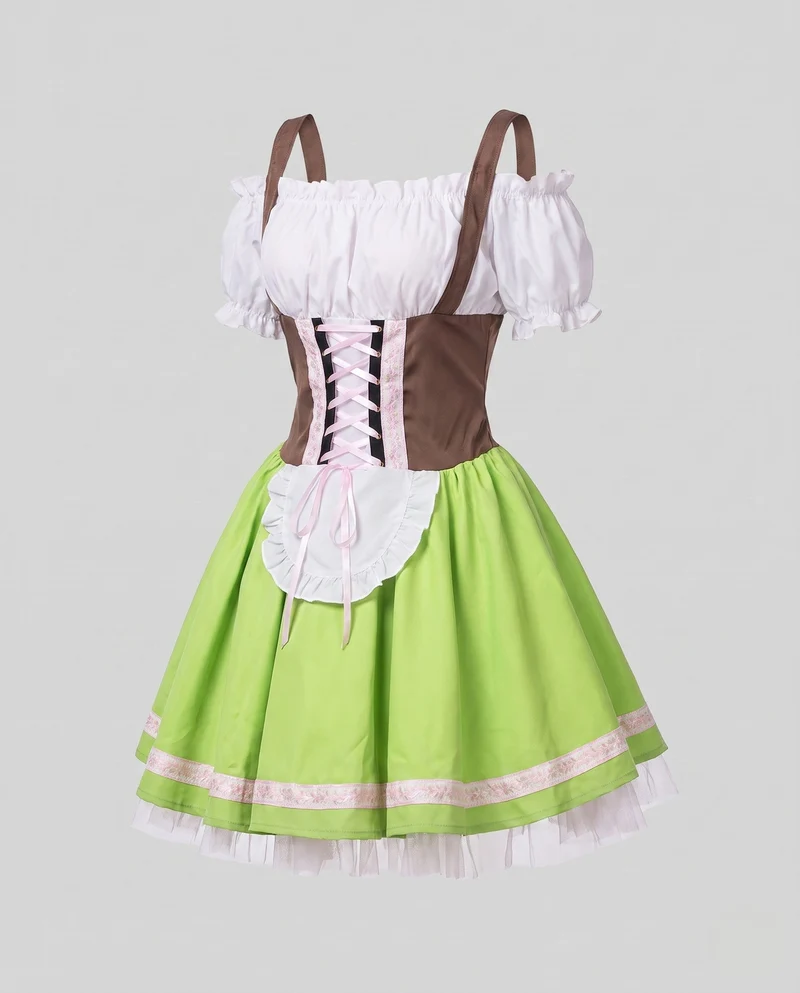 Damen Trachtenkleid mit voluminösem Rock und Rüschenverzierungen Drune