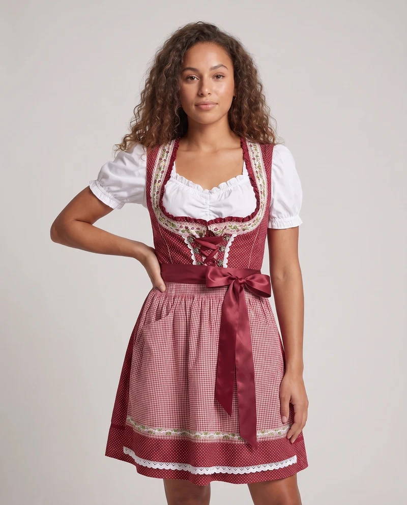 Damen Trachtenkleid mit Rüschendetails und dekorativer Schürze Drune