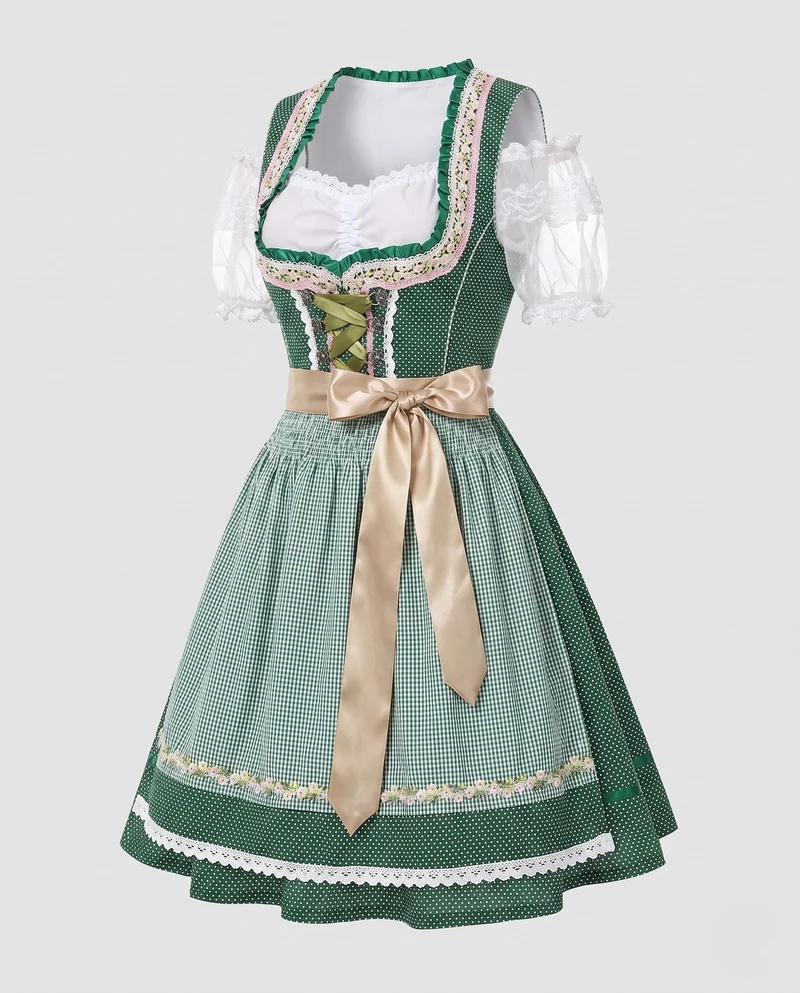 Damen Trachtenkleid mit Rüschendetails und dekorativer Schürze Drune
