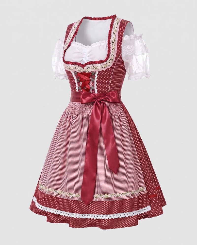 Damen Trachtenkleid mit Rüschendetails und dekorativer Schürze Drune