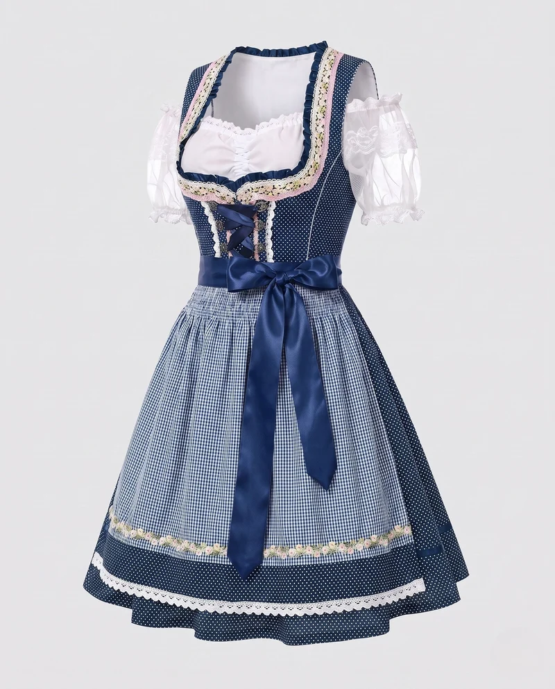 Damen Trachtenkleid mit Rüschendetails und dekorativer Schürze Drune