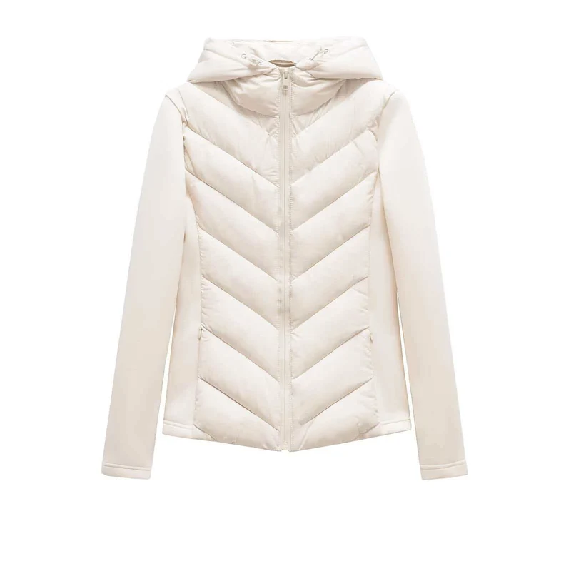 Damen nan gesteppte Kapuzenjacke mit Chevron‑Stepp, Einsätzen aus Softshell und verdecktem Reißverschluss Drune