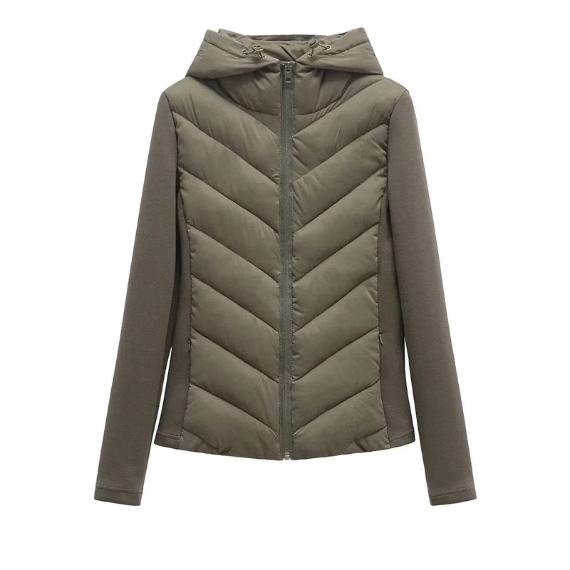Damen nan gesteppte Kapuzenjacke mit Chevron‑Stepp, Einsätzen aus Softshell und verdecktem Reißverschluss Drune