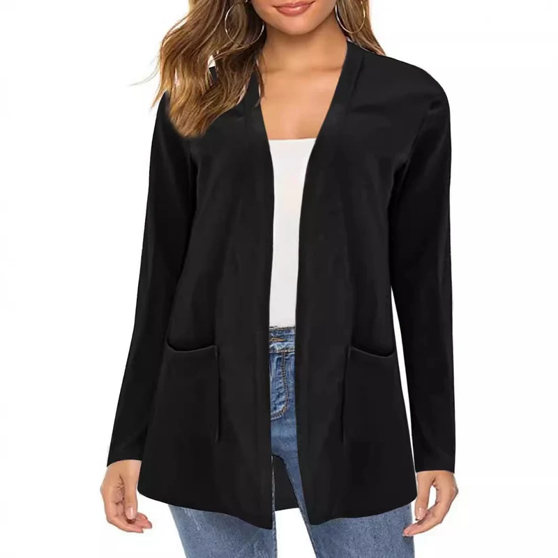 Damen Langer Offener Feinstrickcardigan mit Eingrifftaschen und dezentem V‑Ausschnitt Drune