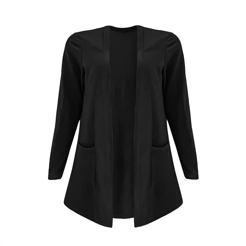 Damen Langer Offener Feinstrickcardigan mit Eingrifftaschen und dezentem V‑Ausschnitt Drune