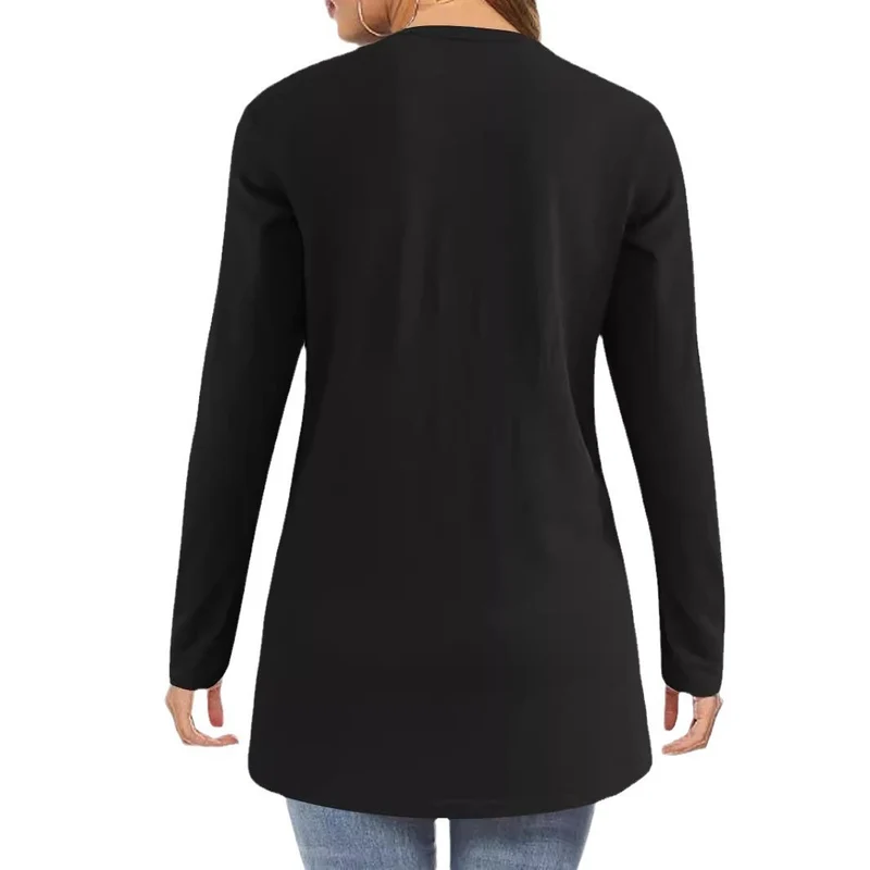 Damen Langer Offener Feinstrickcardigan mit Eingrifftaschen und dezentem V‑Ausschnitt Drune