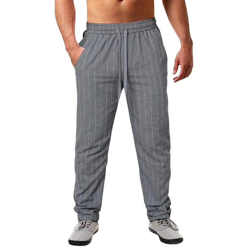 Herren lässige Streifen-Hosen aus Baumwollmix mit elastischem Bund und praktischen Eingrifftaschen Drune