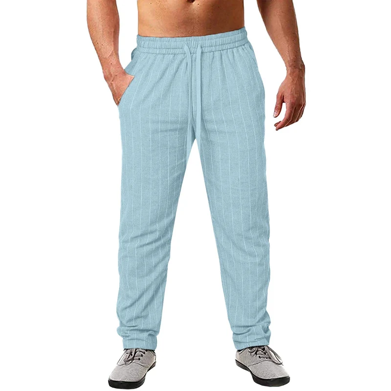 Herren lässige Streifen-Hosen aus Baumwollmix mit elastischem Bund und praktischen Eingrifftaschen Drune