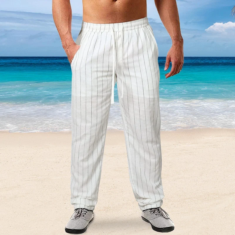 Herren lässige Streifen-Hosen aus Baumwollmix mit elastischem Bund und praktischen Eingrifftaschen Drune