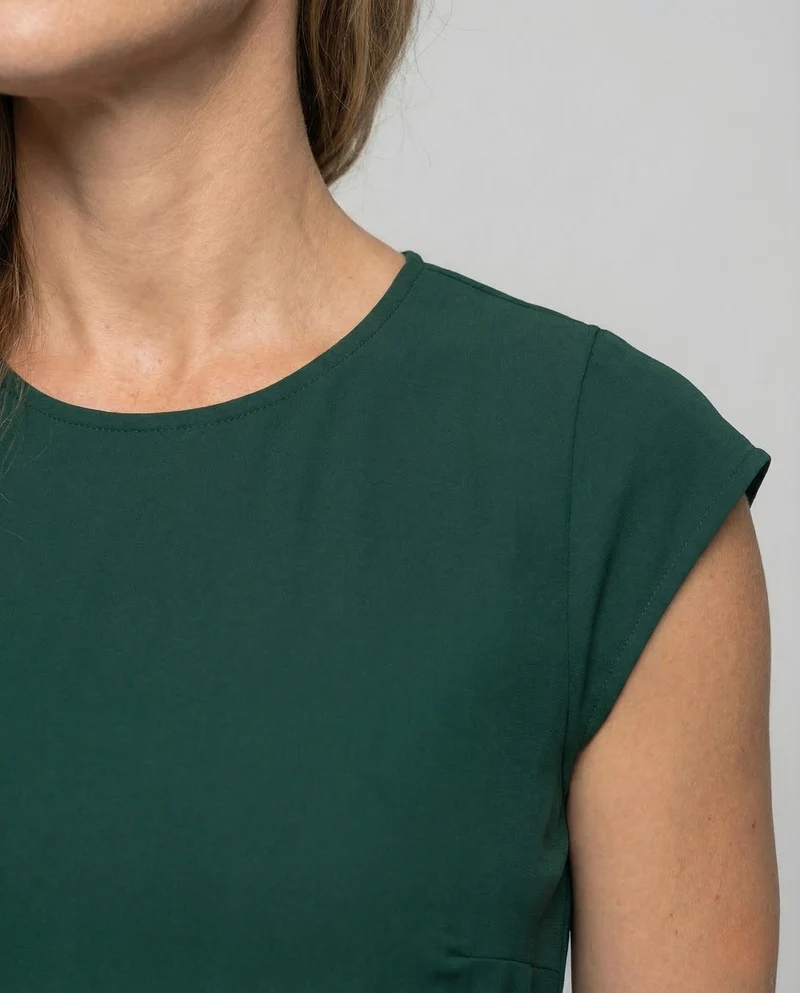Damen Midikleid Plissee Gürtel Rundhals
