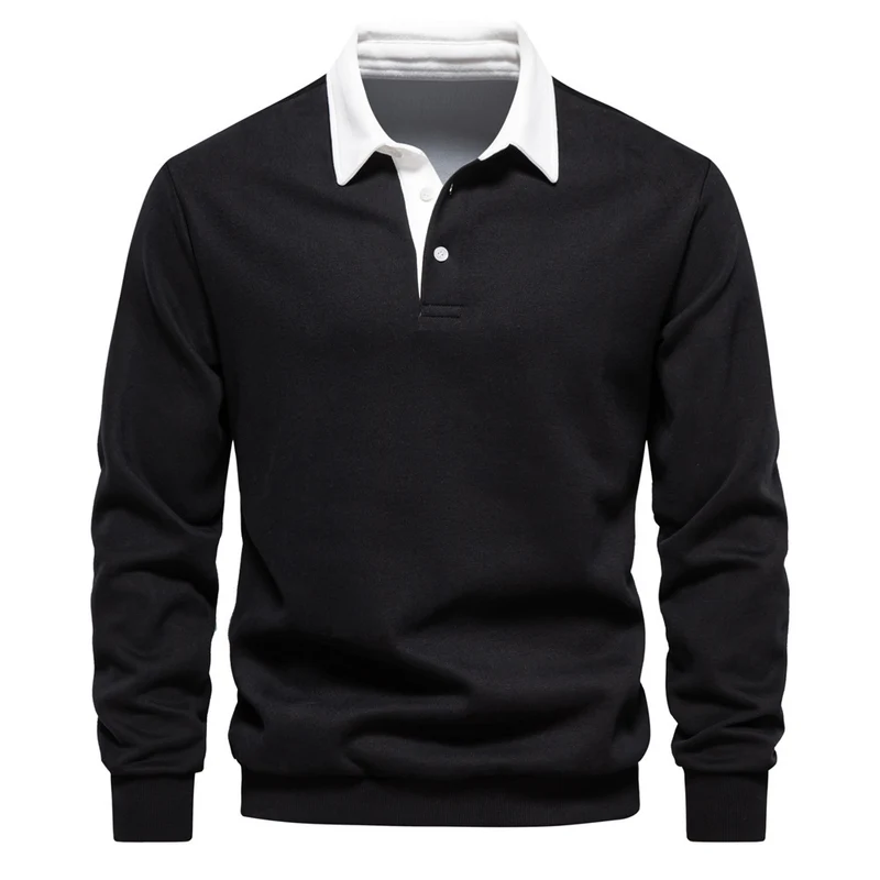 Herren nan elegantes Langarm-Poloshirt mit Kontrastkragen Drune