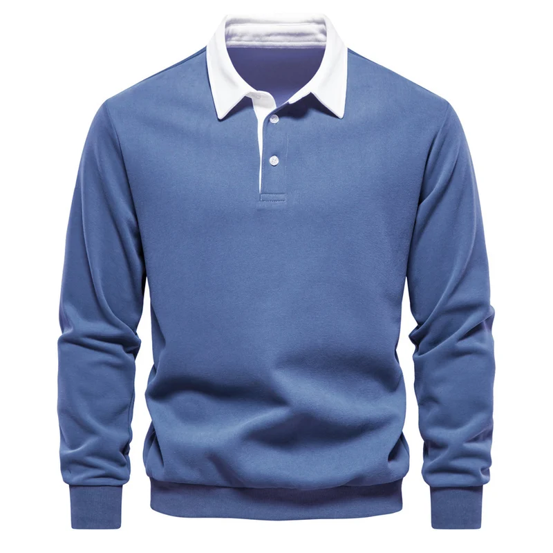 Herren nan elegantes Langarm-Poloshirt mit Kontrastkragen Drune