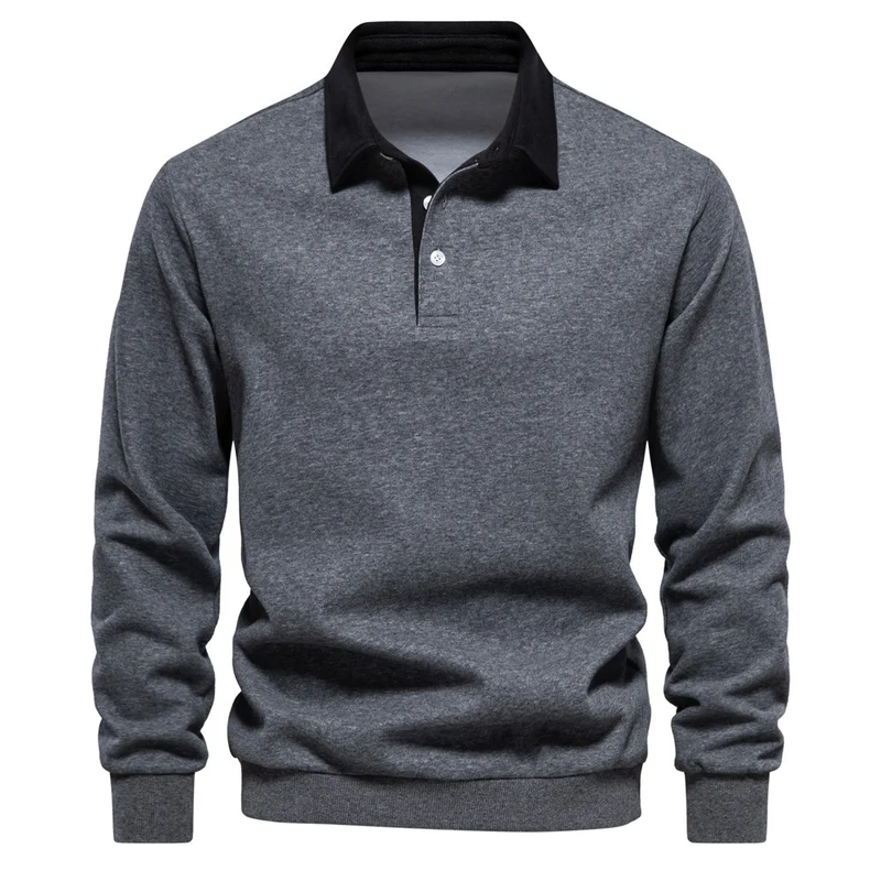 Herren nan elegantes Langarm-Poloshirt mit Kontrastkragen Drune