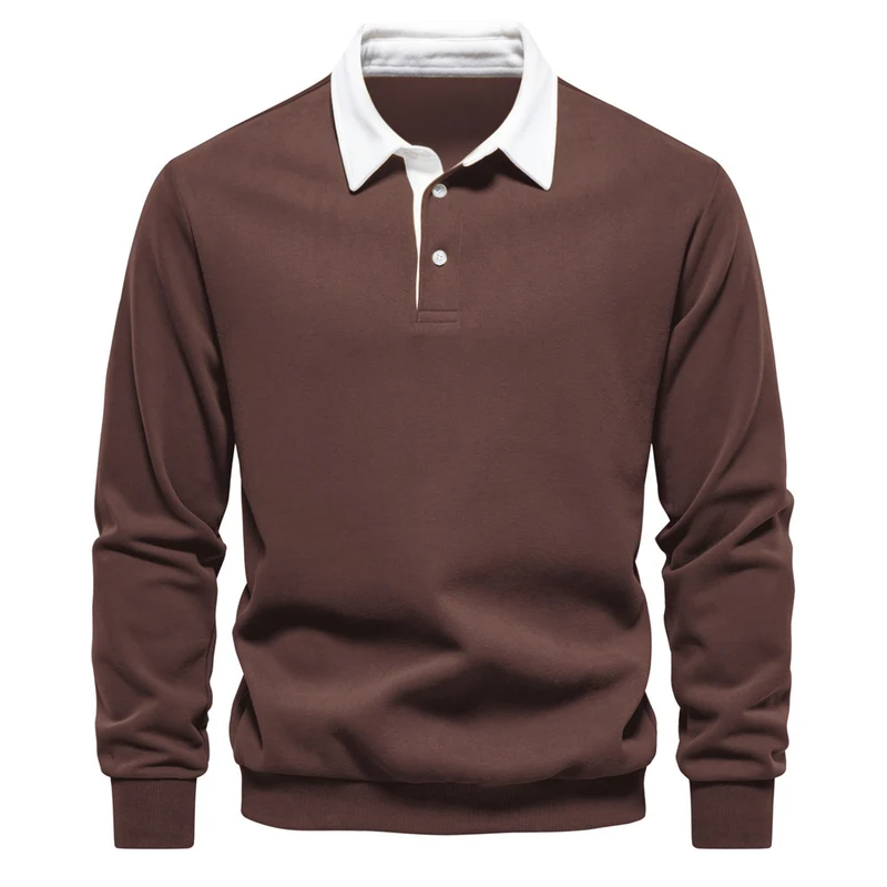 Herren nan elegantes Langarm-Poloshirt mit Kontrastkragen Drune