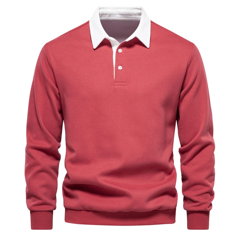 Herren nan elegantes Langarm-Poloshirt mit Kontrastkragen Drune