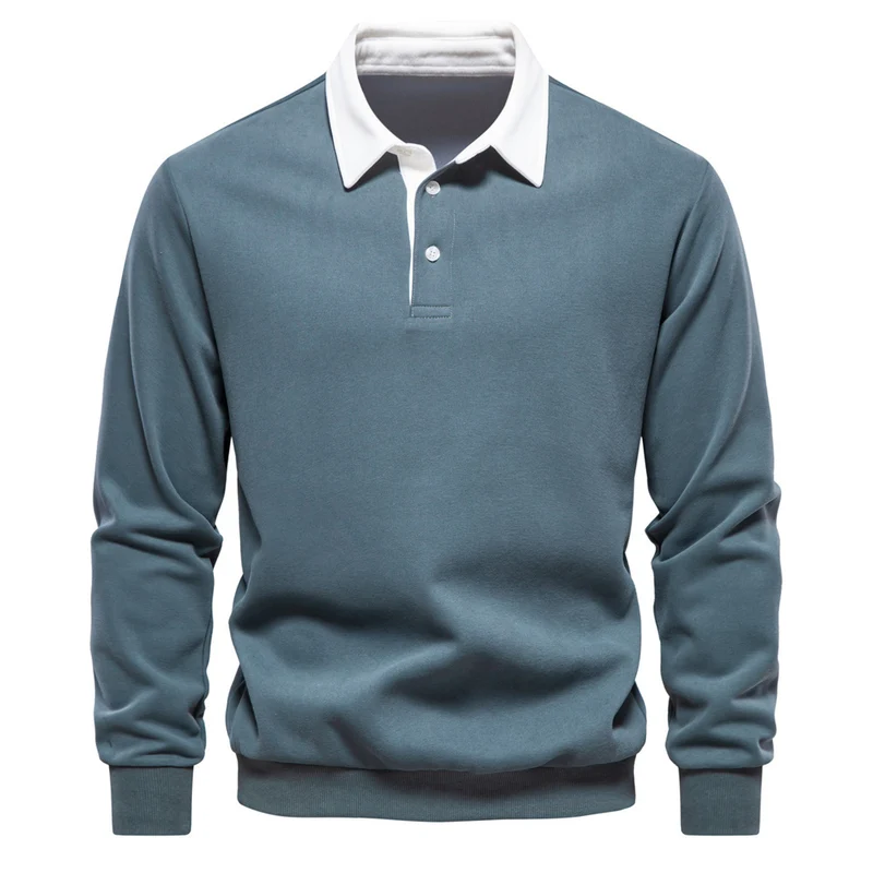 Herren nan elegantes Langarm-Poloshirt mit Kontrastkragen Drune