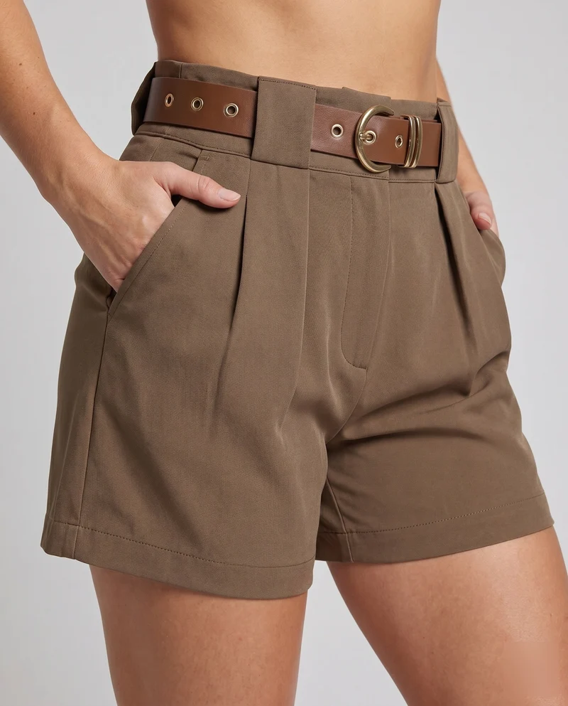 Damen Elegante High-Waist Shorts mit Taillengürtel Drune