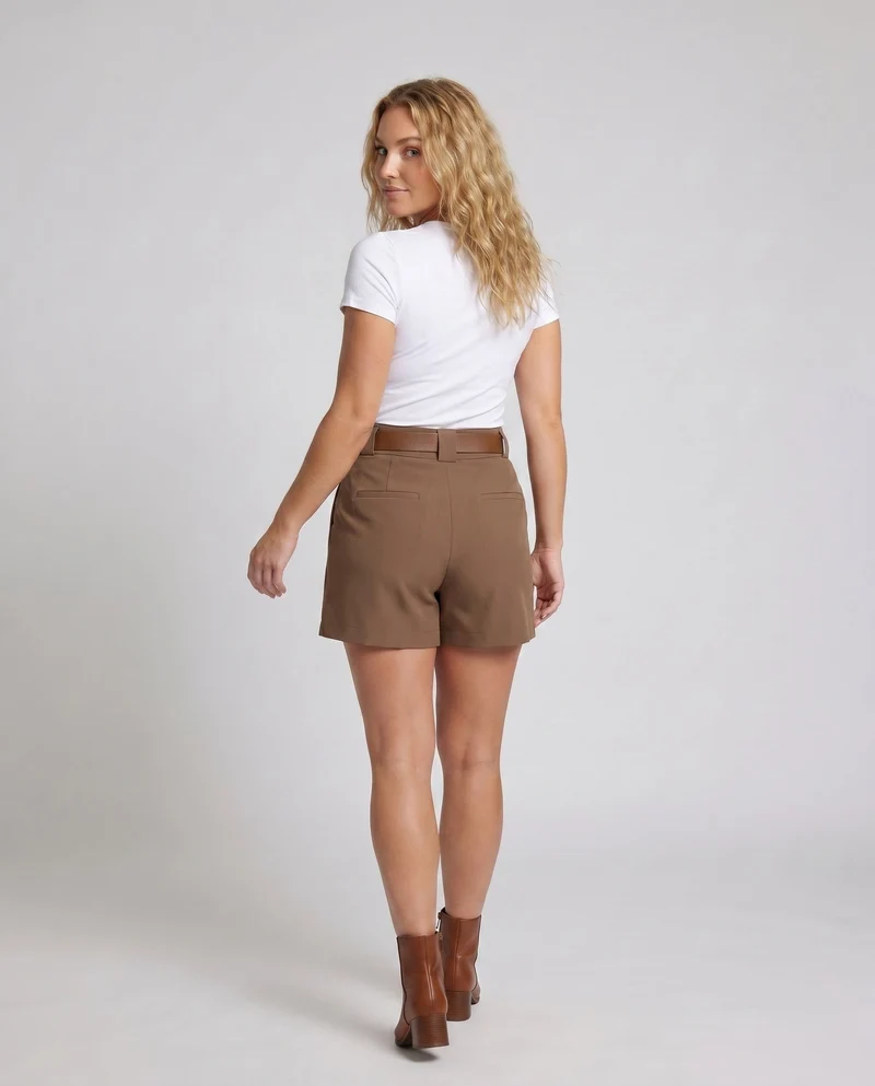 Damen Elegante High-Waist Shorts mit Taillengürtel Drune