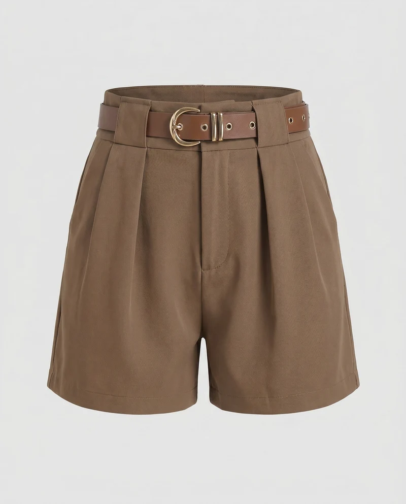 Damen Elegante High-Waist Shorts mit Taillengürtel Drune