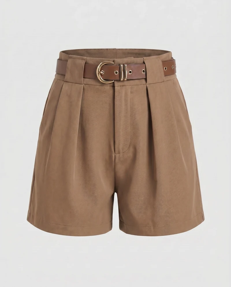 Damen Elegante High-Waist Shorts mit Taillengürtel Drune