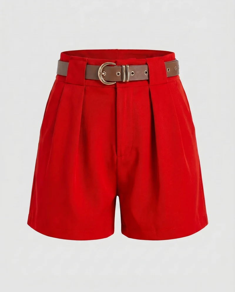 Damen Elegante High-Waist Shorts mit Taillengürtel Drune
