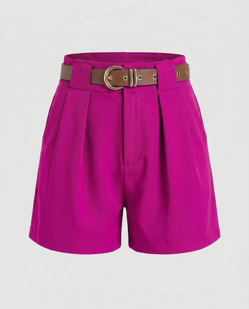 Damen Elegante High-Waist Shorts mit Taillengürtel Drune