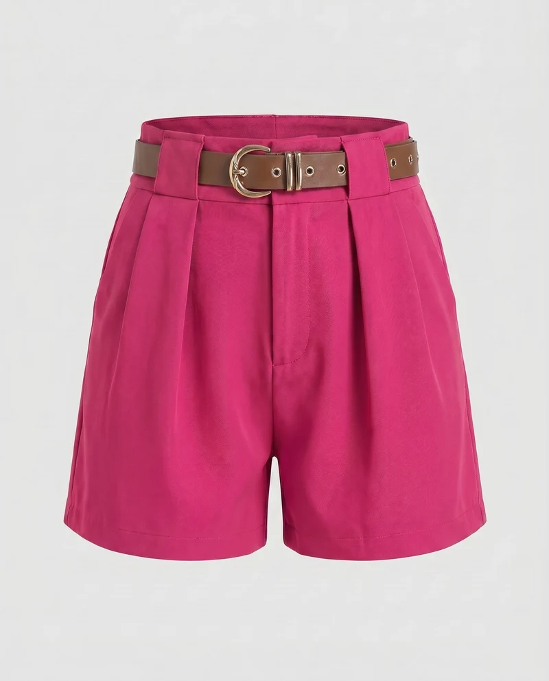 Damen Elegante High-Waist Shorts mit Taillengürtel Drune
