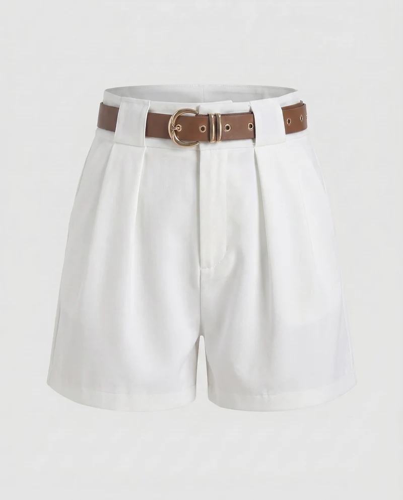 Damen Elegante High-Waist Shorts mit Taillengürtel Drune