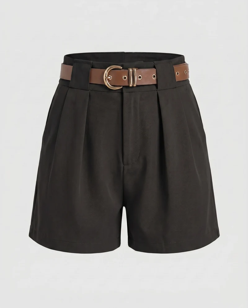 Damen Elegante High-Waist Shorts mit Taillengürtel Drune